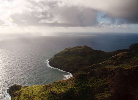 View of rocky headlands on coast of Kauai near Na Paliの写真素材