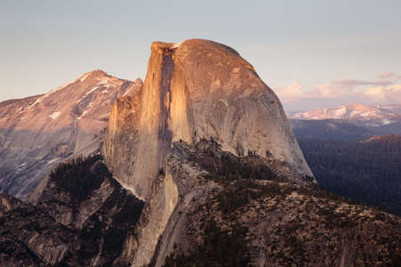Yosemite Valley with Half Dome in the setting sunの写真素材