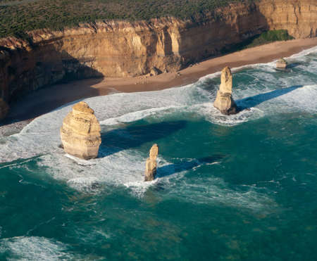 Aerial view over the Twelve Apostles off the coast of Australiaの写真素材