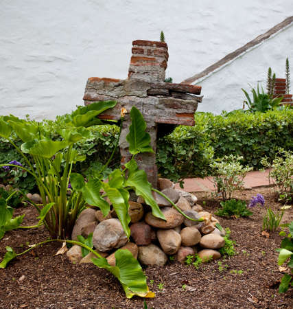Mission San Diego de Alcala has an interior garden with a cross built from the original bricks of the Spanish Missionの写真素材
