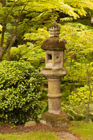 Stone monument in Japanese gardenの写真素材