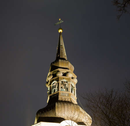 Dome Church in Estonia in Tallinn with a close up of the bronze spire and bell towerの写真素材