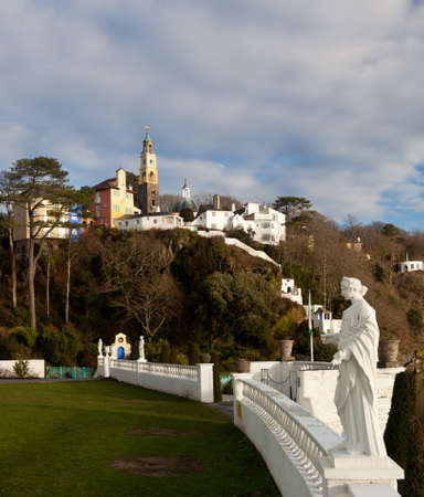 Portmerion village on the North coast of Wales in winter showing the fantasy housesの写真素材