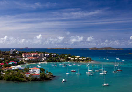 Sailing into Cruz Bay on the island of St John in the US Virgin Islandsの写真素材