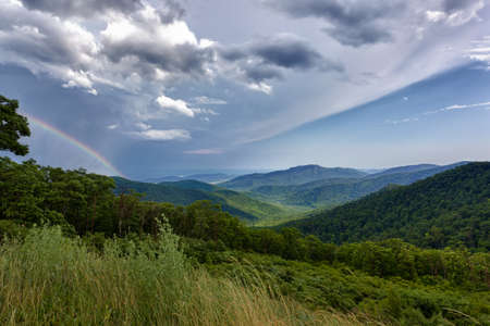 Storm sweeps over Shenandoah Valley from Skyline Drive in the Blue Ridge Mountains of Virginiaの写真素材