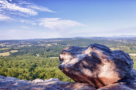 Top of Bull Mountain in Virginia overlooking the valley towards the Blue Ridge and Shenandoahの写真素材