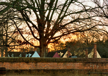 WILLIAMSBURG, VIRGINIA - DECEMBER 30: Sun rises over the restored houses on December 30, 2011....