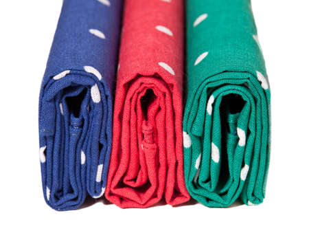 Folder linen handkerchiefs in red blue and green with white spotsの写真素材