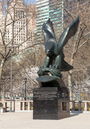 Memorial to sailor lost at sea in Atlantic in Battery Park in Manhattan New Yorkのeditorial素材