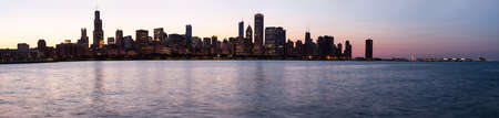 Panorama of skyline of Chicago from the old observatory at sunsetの写真素材