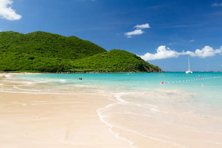 Anse Marcel beach and boats on french side of St Martin Sint Maarten Caribbeanの写真素材