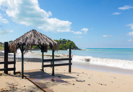 Sand covered bar seats in St Martinの写真素材