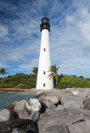 Cape Florida Lighthouse and Lantern in Bill Baggs State Park in Key Biscayne Floridaの写真素材