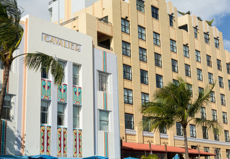 MIAMI BEACH, FLORIDA - 3 DECEMBER. The facade of art deco Cavalier Hotel in Miami Beach on December 3, 2012. The hotel was built in 1936のeditorial素材