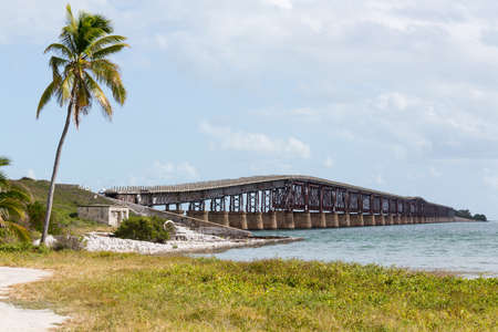 Old Bahia Honda rail bridge and heritage trail in Florida Keys by Route 1 Overseas Highwayの写真素材