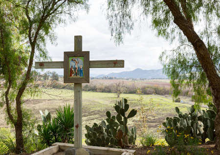 Mission Santa Ines in Stations of the Cross gardenの写真素材