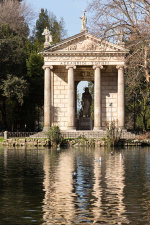 Leisure lake at Giardino del Lago at Villa Borghese in Rome Italy in winterの写真素材