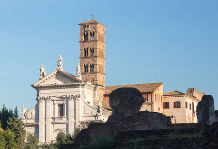 Details of remains and ruins in Ancient Rome Italy showing Santa Francesca Romanaの写真素材