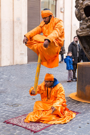 ROME, ITALY - JANUARY 27: Indian Fakirs performing levitation trick in Rome on January 27, 2013.のeditorial素材