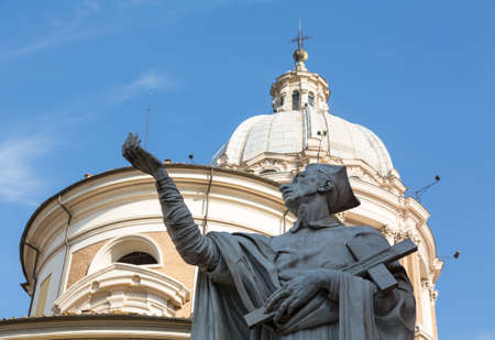 Detail of statue by dome on church of San Carlo al Corso in Rome Italyの写真素材