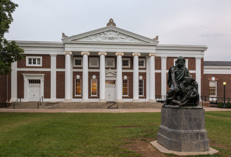 CHARLOTTESVILLE, VA - AUGUST 28: Dawn sky over Old Cabell Hall on campus of University of Virginia UVA on August 28, 2013. Designed by Thomas Jefferson as an Academical Villageのeditorial素材