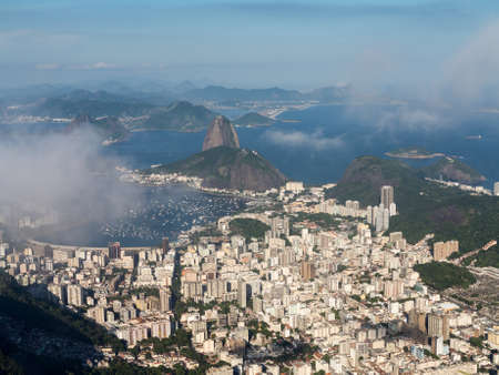 Aerial view of city and harbor of Rio de Janeiro in Brazil from Christ the Redeemer statueの写真素材