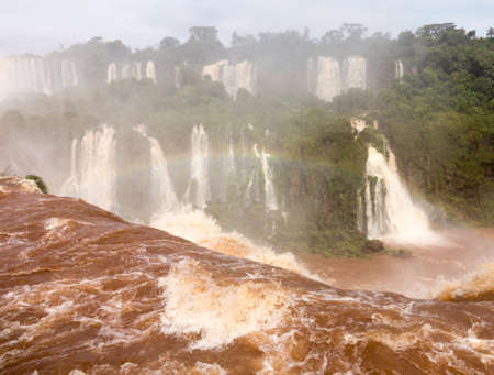Flood swollen river leading to famous Iguassu Falls on border between Brazil and Argentinaの写真素材
