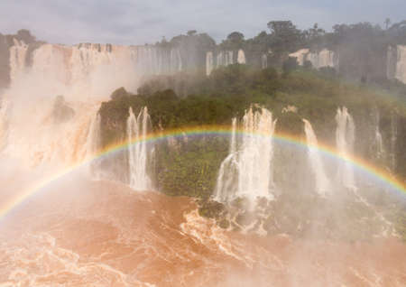 Flood swollen river leading to famous Iguassu Falls on border between Brazil and Argentinaの写真素材