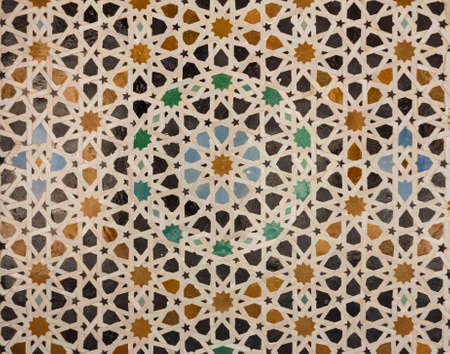 Oriental pattern mosaic of tiles in a mosque in Morocco forming concentric circles