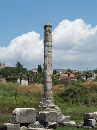 Remains of Temple of Artemis, one of the seven wonders of the world in ruins of the old city of Ephesus which was a famous Ancient Greek city now in Turkeyの写真素材