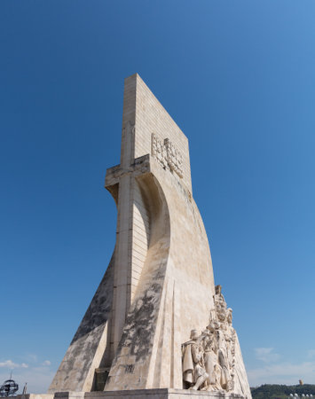 Padrao dos Descobrimentos or Monument to the Discoveries statue and memorial in Belem near Lisbon Portugal. Sculptor was Leopoldo de Almeidaのeditorial素材