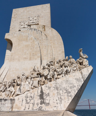 Padrao dos Descobrimentos or Monument to the Discoveries statue and memorial in Belem near Lisbon Portugal. Sculptor was Leopoldo de Almeidaのeditorial素材