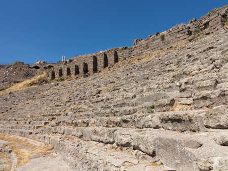 Amphitheater or Amphitheatre at ruined old Greek city at Aeolis now known as Pergamum or Pergamon in Turkeyの写真素材