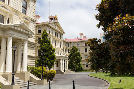 Old New Zealand Parliament Government buildings constructed from wood made to look like stone in 1876 in Wellingtonのeditorial素材