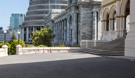 Parliamentary Library building in Wellington New Zealand with Parliament House and Beehive in backgroundのeditorial素材