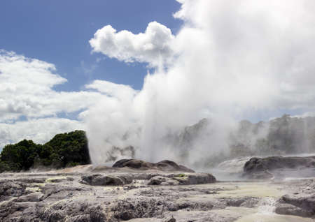 Pohutu Geyser at Whakarewarewa is a geothermal area within Rotorua city in the Taupo Volcanic Zone...