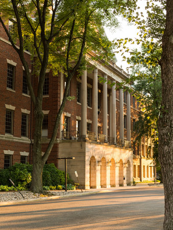 Entrance to old building for School of Medicine and Dentistry and Georgetown University Hospital in Washington DCのeditorial素材