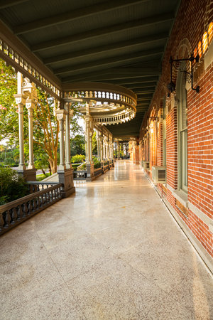 Balcony or marble patio of Henry B Plant museum is moorish inspired architecture part of the University of Tampa.のeditorial素材
