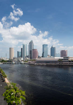 Florida skyline at Tampa with the Convention Center on the riverbank. Taken in summer during the dayの写真素材