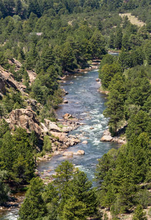 View down Arkansas River near Buena Vista in Coloradoの写真素材