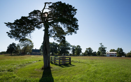Grave of Lafayette Meeks with McLean House on right at Appomattox site of the surrender of Southern Army in Civil War April 9, 1865のeditorial素材