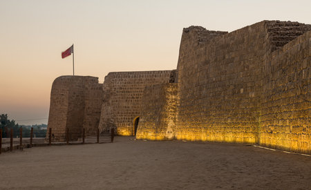 Sunset at the recontructed Bahrain Fort near Manama at Seef, Bahrain