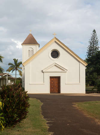 Exterior of the oldest Catholic Church founded by Robert Arsenius Walsh on Kauai in Hawaiiの写真素材