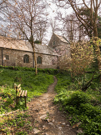 Ancient norman parish church in woodland in Minster, Boscastle, Cornwall, England, UKの写真素材