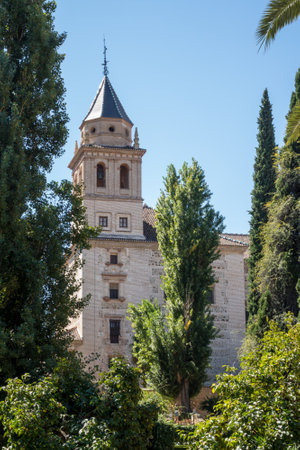 Gardens and Palacios Nazaries in Alhambra palace in ancient city of Granada in Andalucia, Spain, Europeのeditorial素材