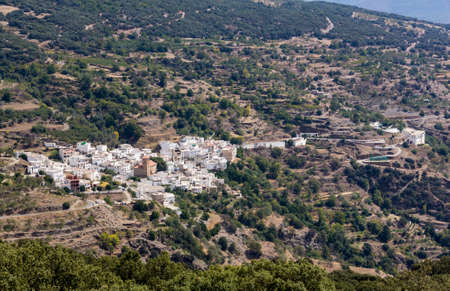 Overview of Bayarcal from Puerto de la Ragua mountain pass over the Sierra Nevada mountains in Andalucia, Spainの写真素材