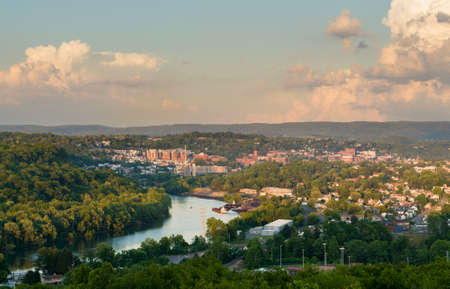 Panoramic skyline and cityscape of Morgantown, home of West Virginia University or WVUの写真素材