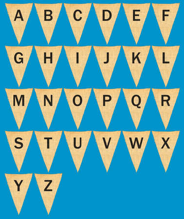 High resolution isolated sack cloth pennants with the letters of the alphabet embossed on each to create pennant flag messages in the skyの写真素材