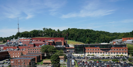 MORGANTOWN, WEST VIRGINIA, USA - AUGUST 30: Exterior of Mylan drug manufacturing plant on August 30, 2016 in Morgantown, WV.  Mylan is in the news over pricing of the Epipen.のeditorial素材