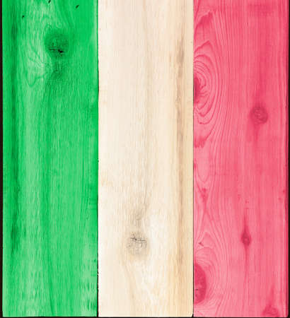 Timber planks of wood that have been painted or stained in the colors of a flag as a background for Italy or Italian itemsの写真素材